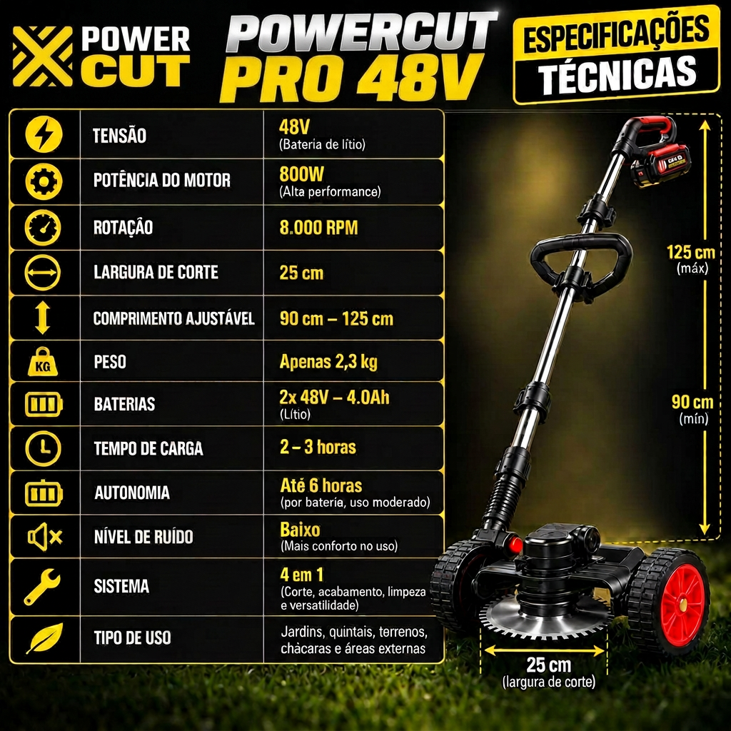 Especificações técnicas da PowerCut Pro 48V